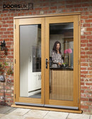 E121 - La Porte French Door Set - Oak / Brass Hardware - Prefinished