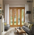 E123 - La Porte French Door Set - Oak / Brass Hardware / With Sidelight - Prefinished